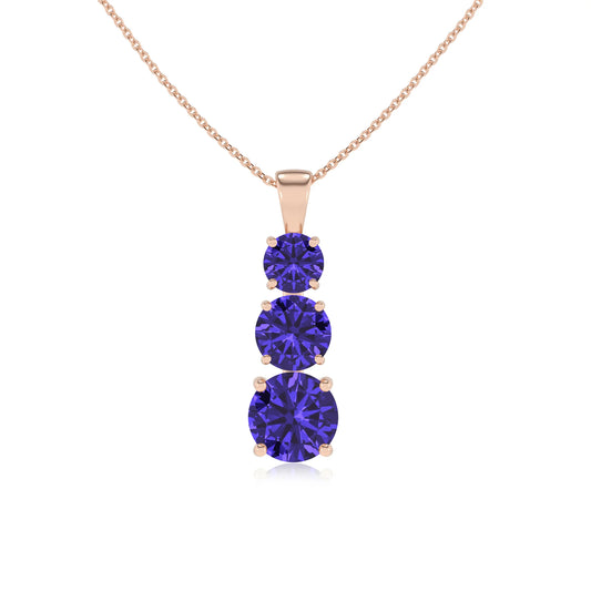 lab grown tanzanite round bar v-bale necklaces in rose gold