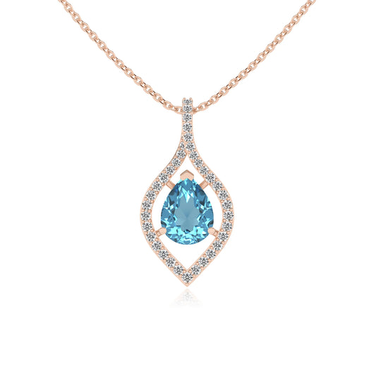 natural swiss-blue-topaz pear infinity necklaces in rose gold