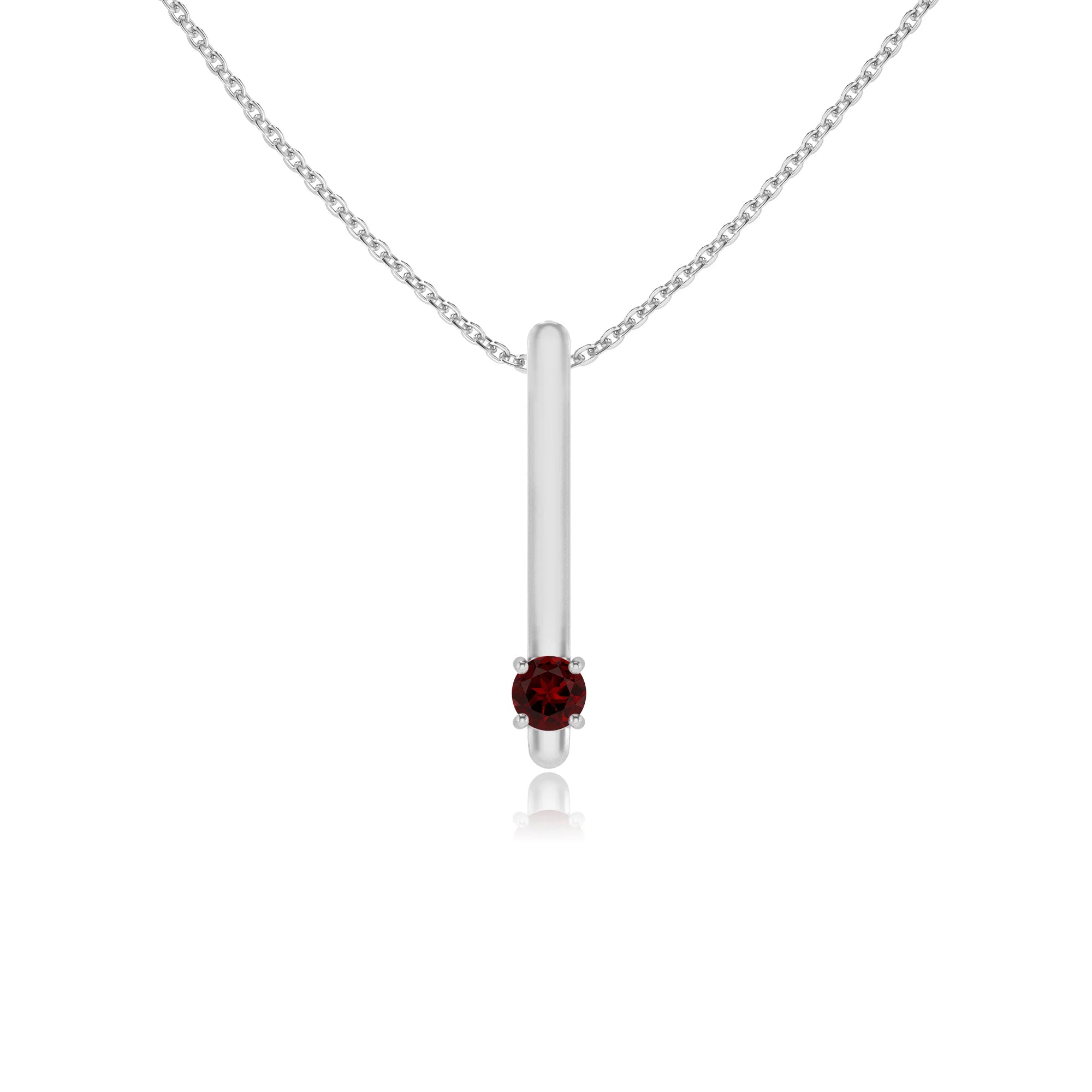 natural garnet round bar necklaces in white gold