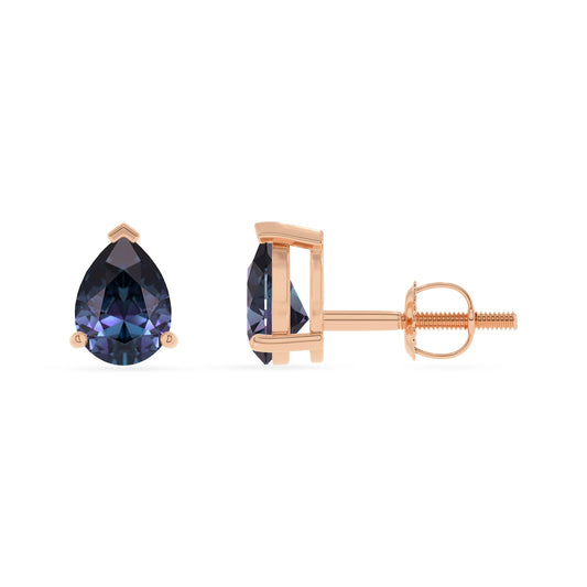 lab grown alexandrite pear stud earrings in rose gold