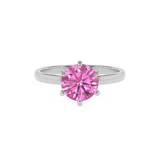 lab grown pink-sapphire round solitaire rings in platinum
