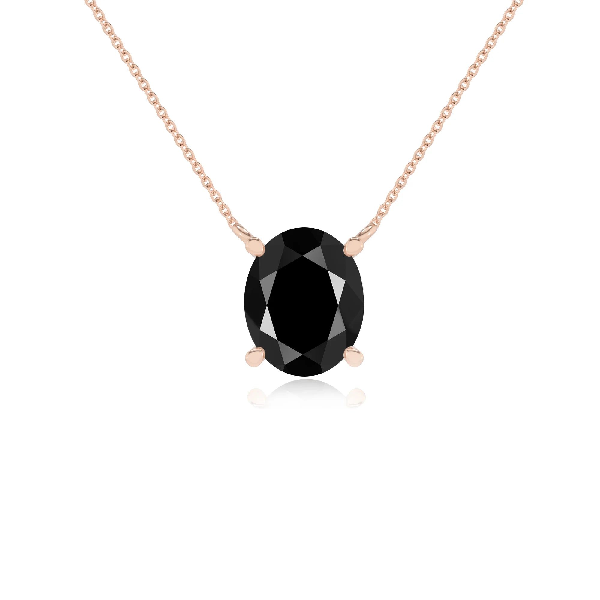 natural black-onyx oval solitaire necklaces in rose gold