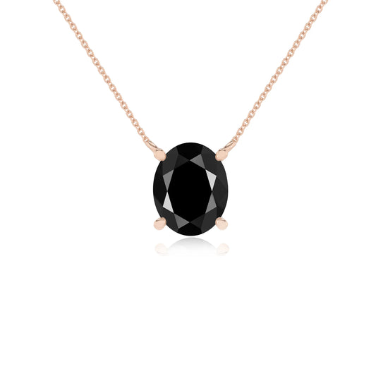natural black-onyx oval solitaire necklaces in rose gold