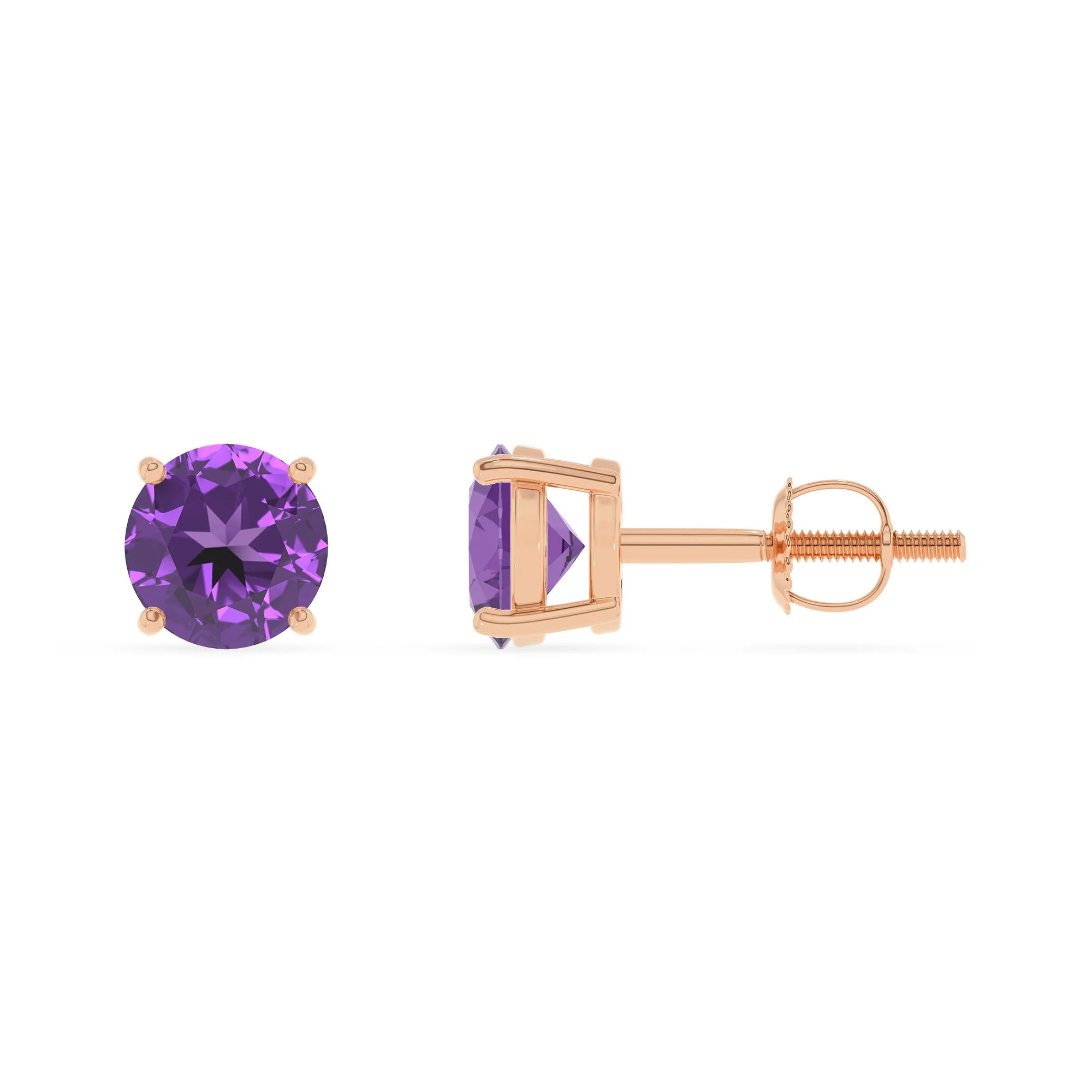 lab grown amethyst round stud earrings in rose gold