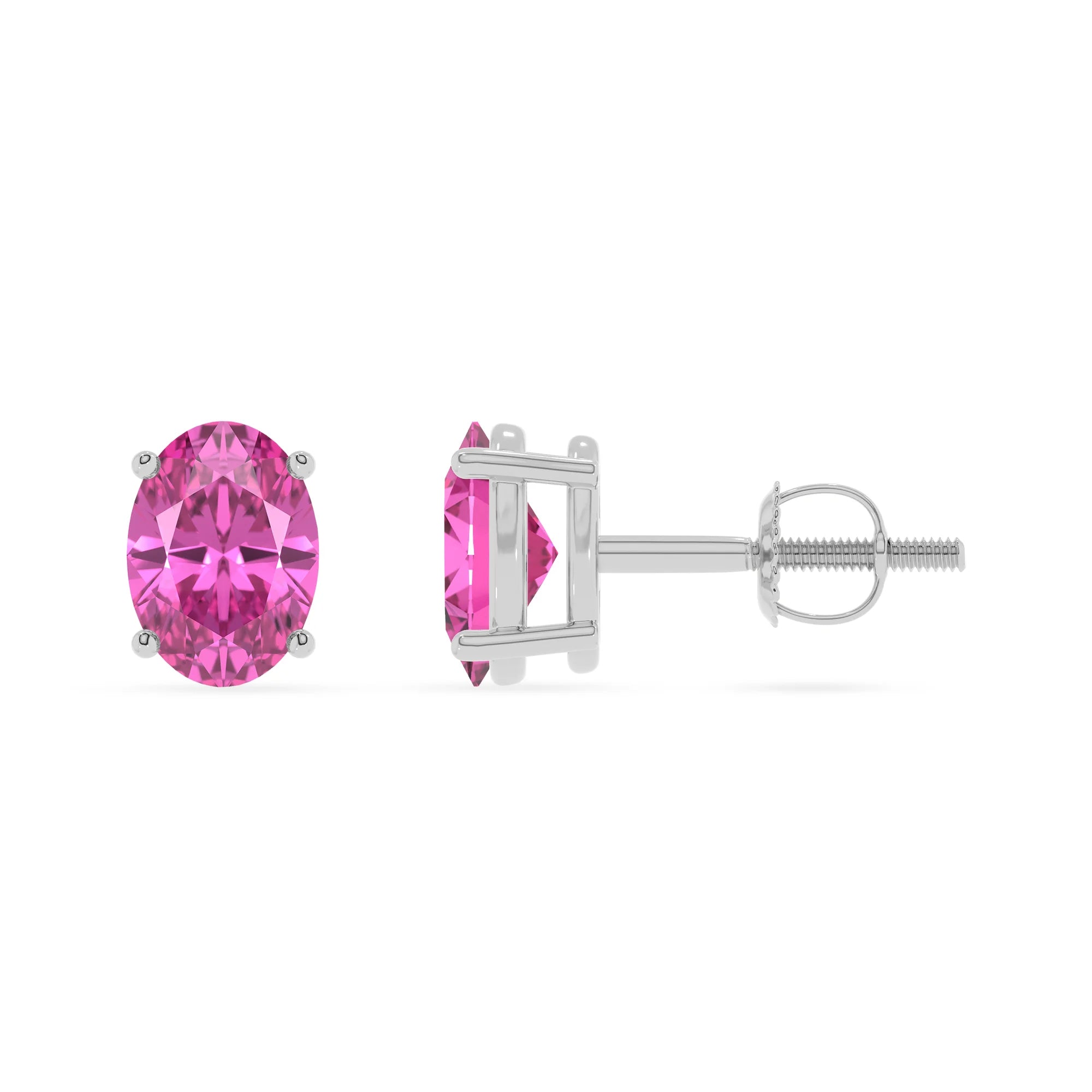 lab grown pink sapphire oval stud earrings in white gold