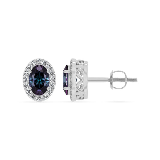 lab grown alexandrite oval stud earrings in sterling silver