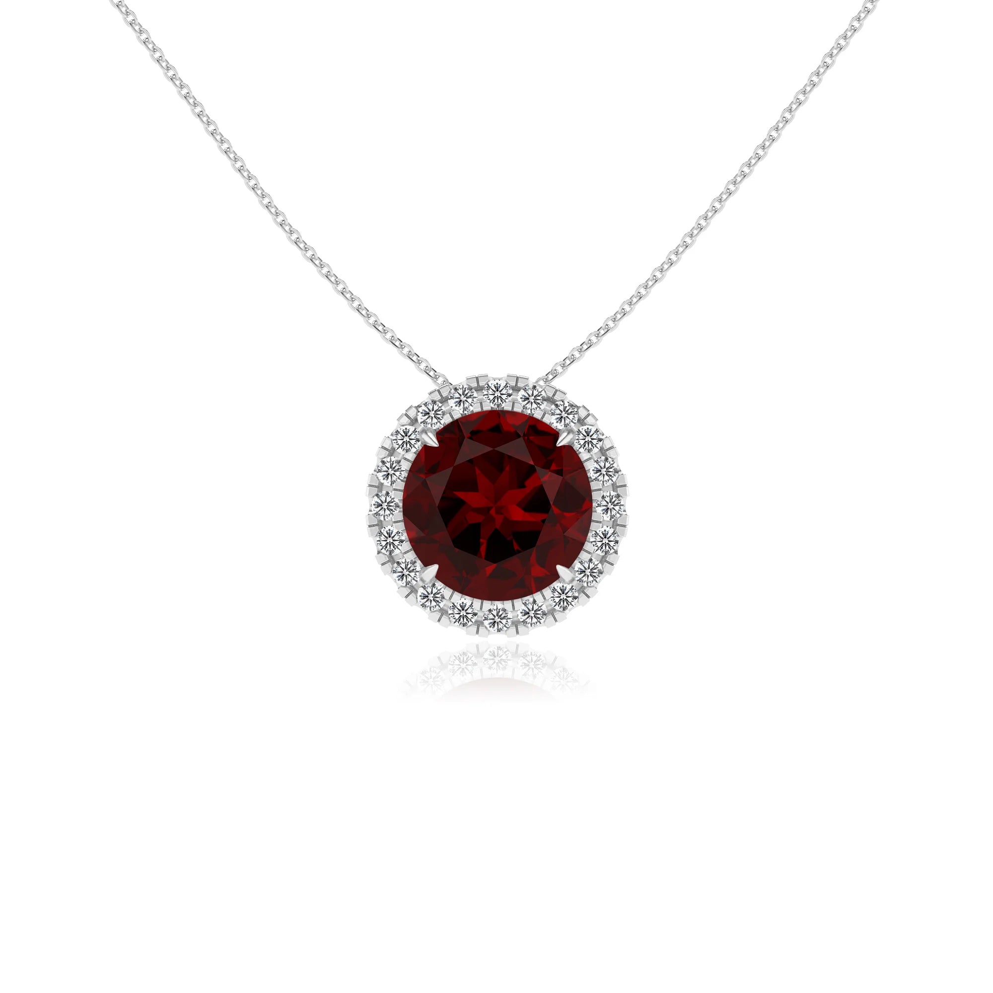 natural garnet round solitaire necklaces in sterling silver