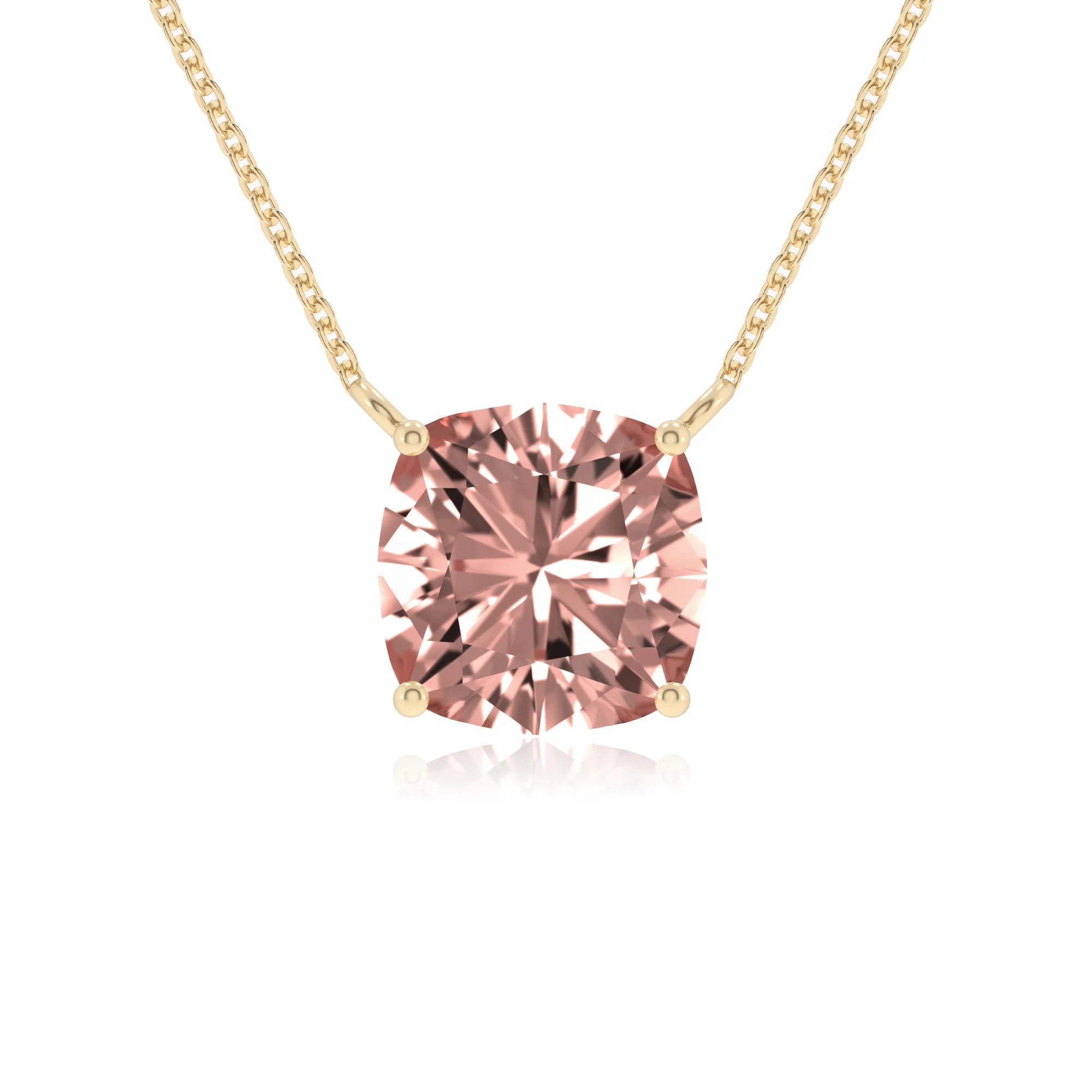 lab grown morganite cushion solitaire necklaces in yellow gold
