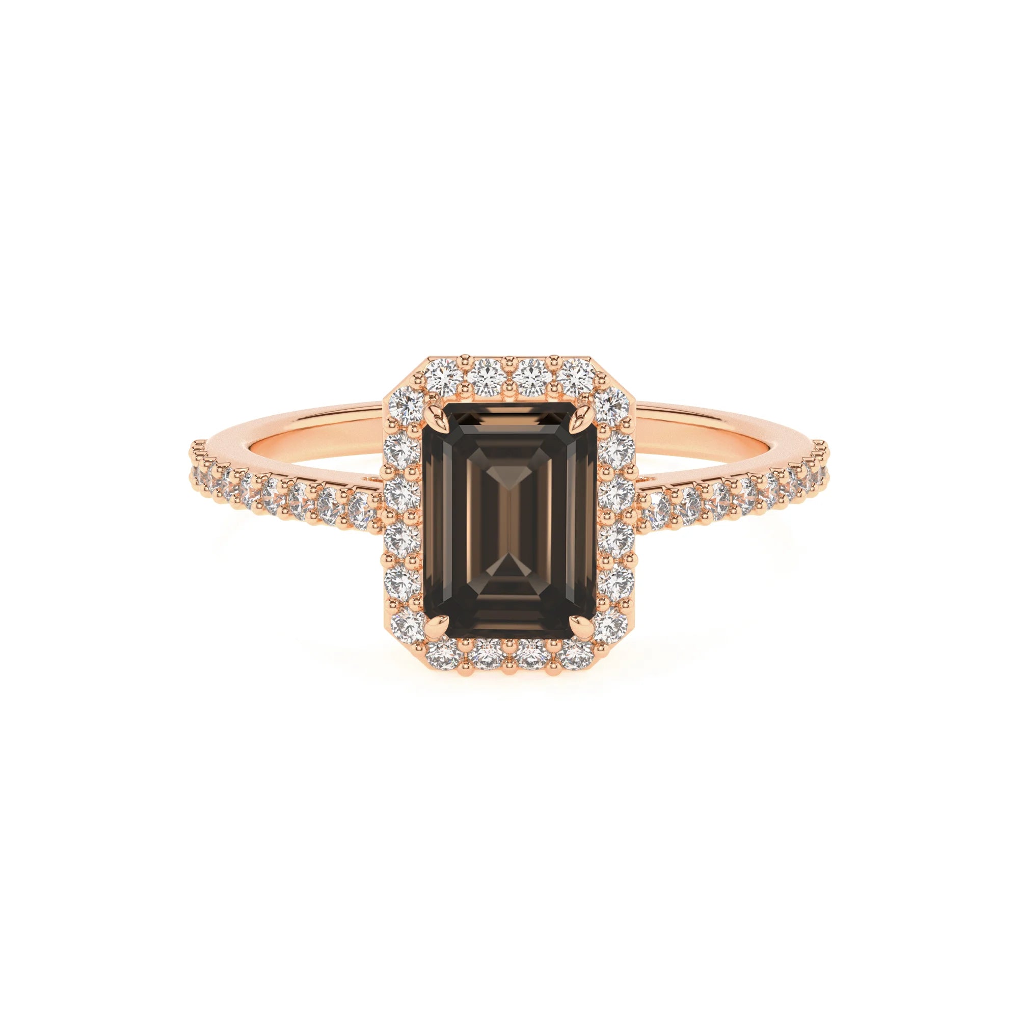 natural smoky-quartz emerald cut solitaire rings in rose gold