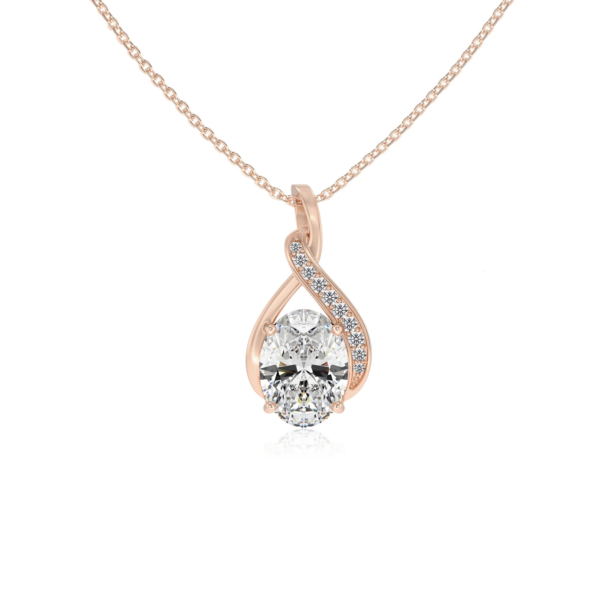 lab grown moissanite oval solitaire necklaces in rose gold
