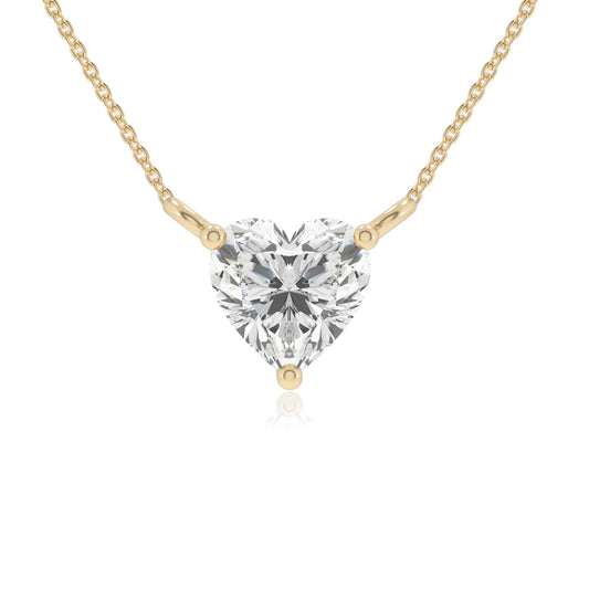 lab grown moissanite heart solitaire necklaces in yellow gold