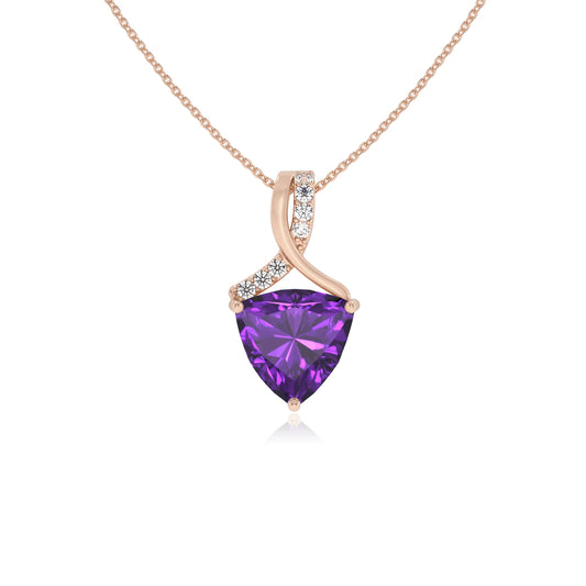lab grown amethyst trillion solitaire necklaces in rose gold