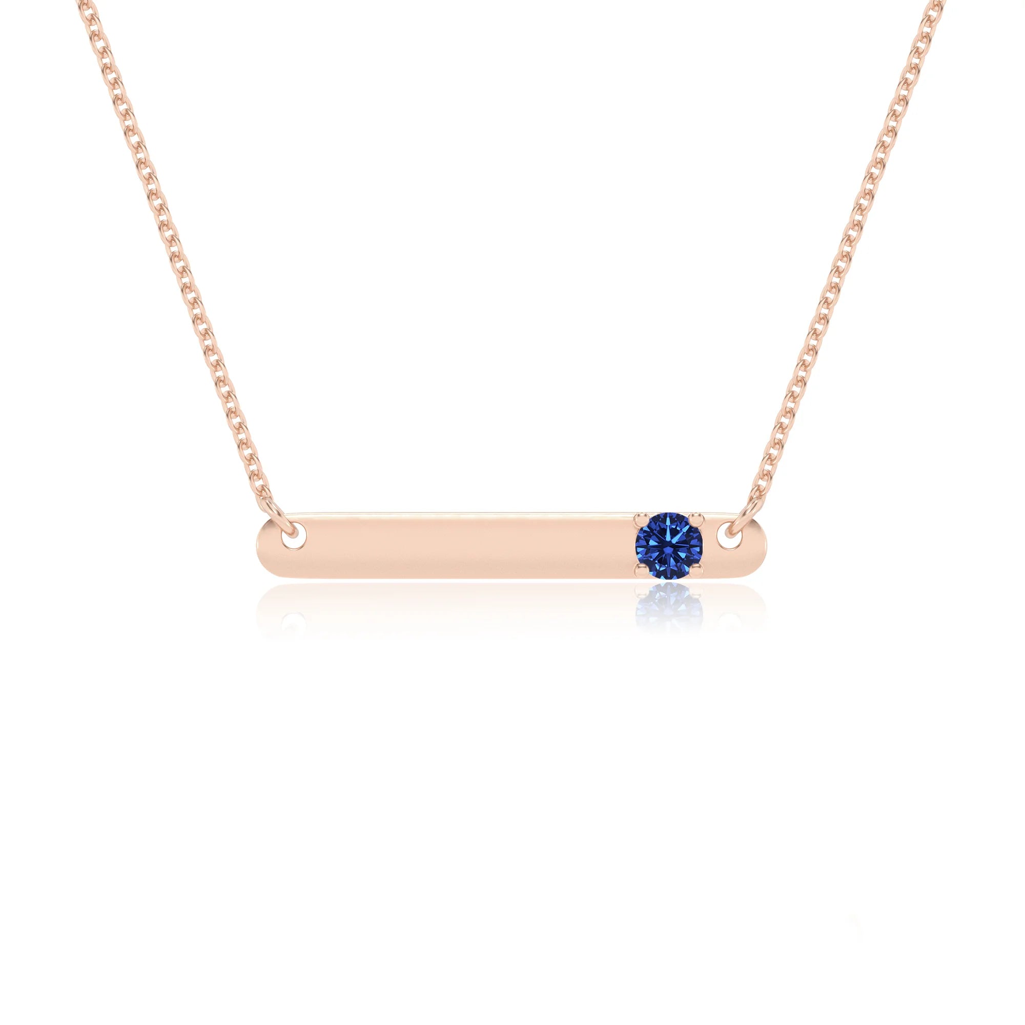 lab grown blue-sapphire round bar v-bale necklaces in rose gold