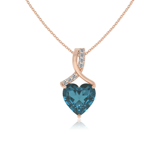 natural london-blue-topaz heart solitaire necklaces in rose gold
