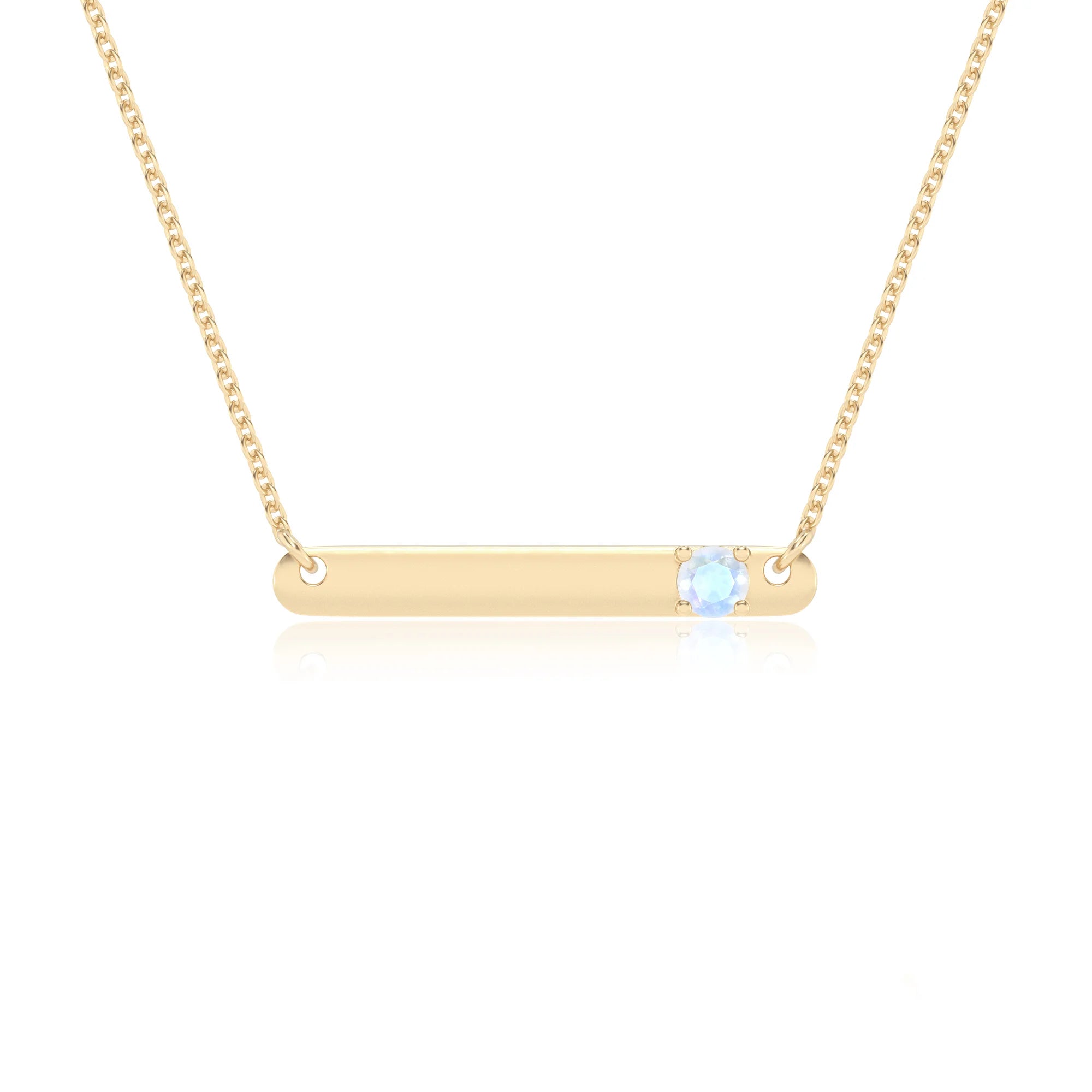 natural rainbow-moonstone round bar v-bale necklaces in yellow gold
