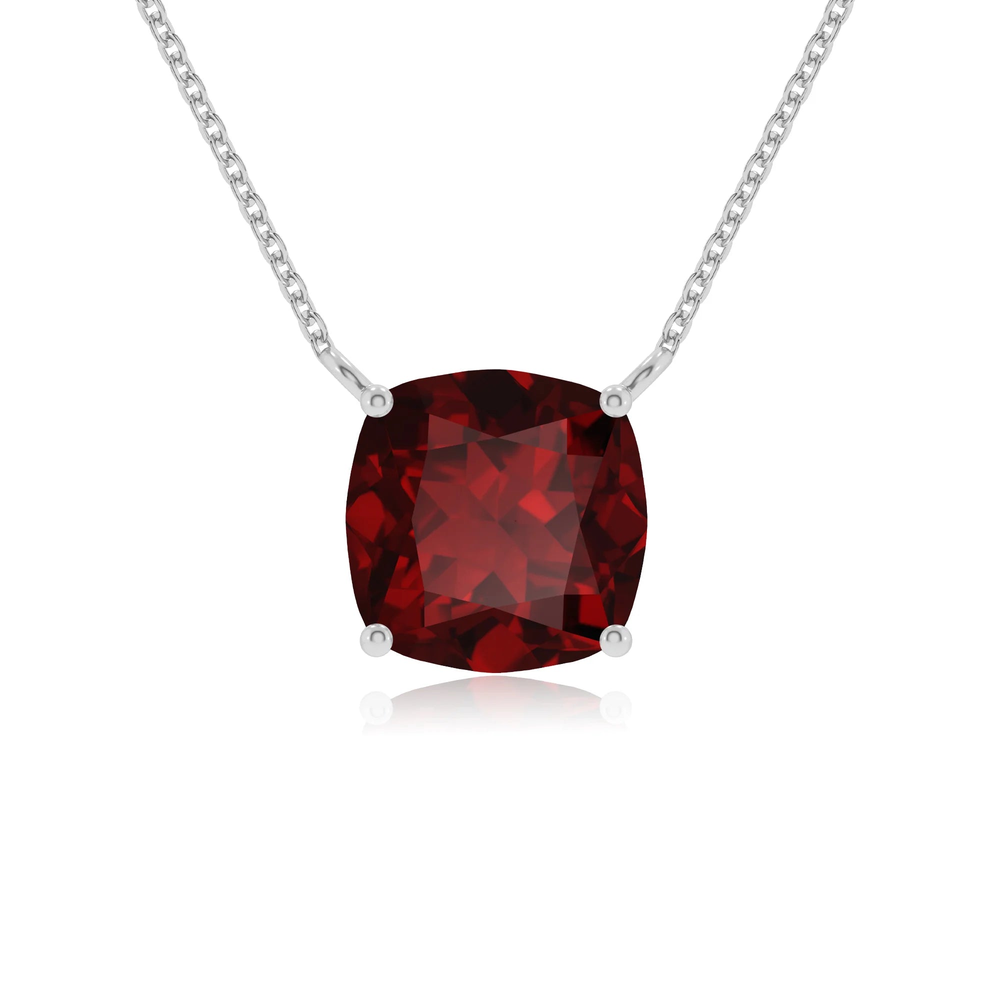 natural garnet cushion solitaire necklaces in platinum