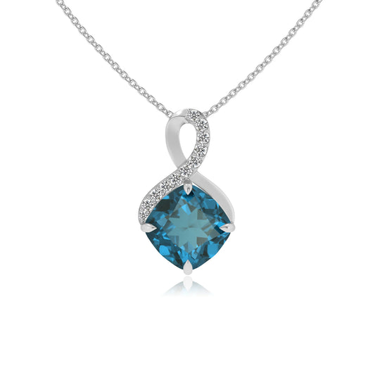 natural london-blue-topaz cushion infinity necklaces in platinum