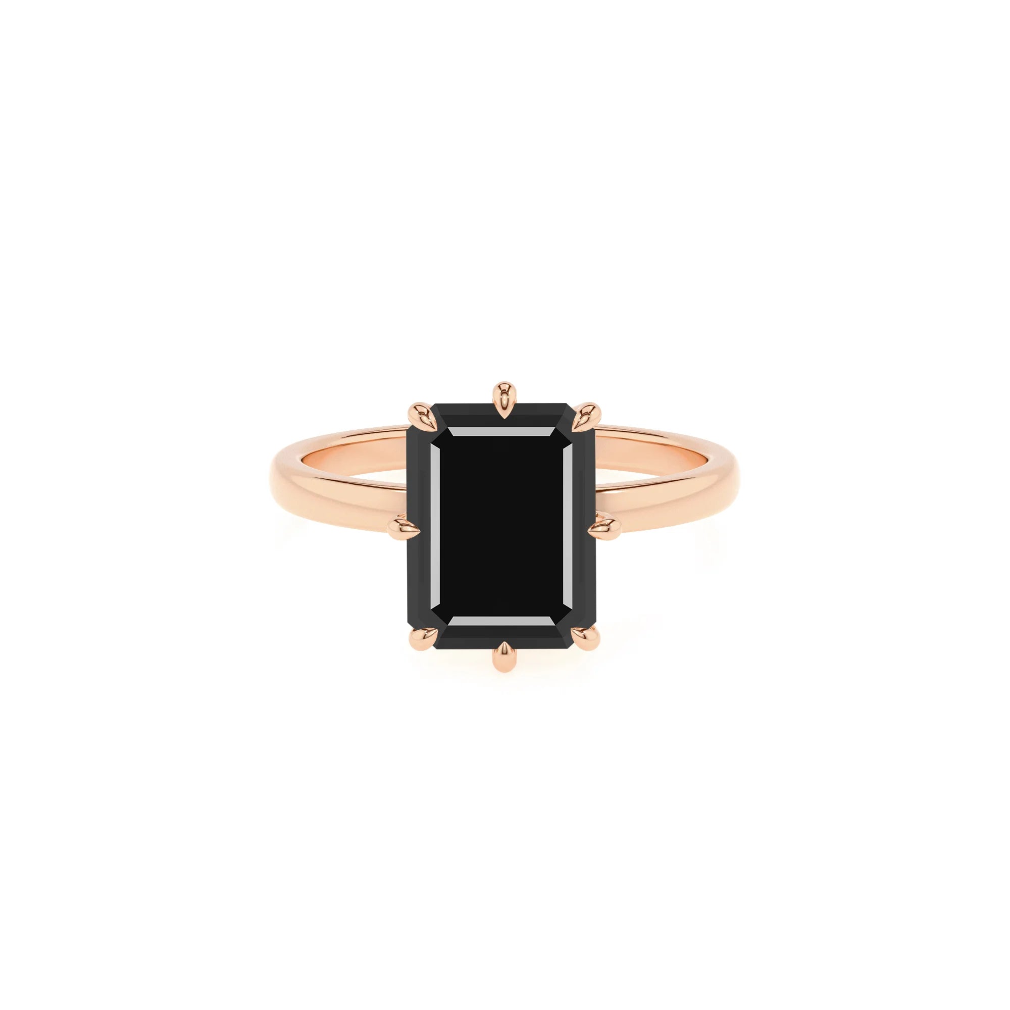 natural black-onyx emerald cut solitaire rings in rose gold
