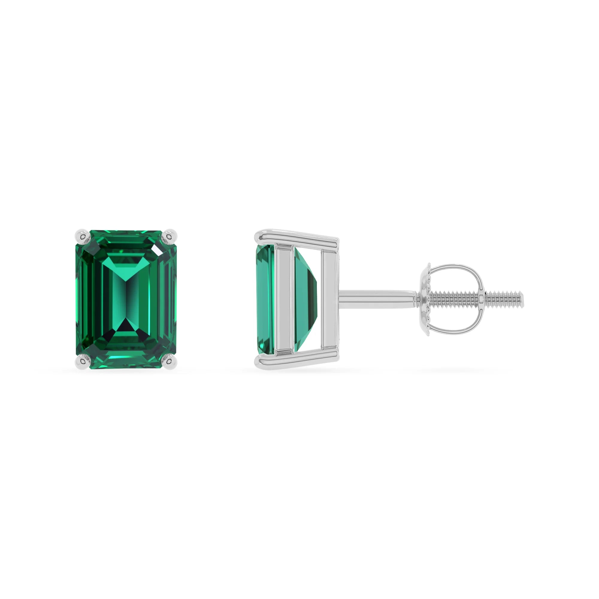 lab grown emerald octogon cut stud earrings in platinum