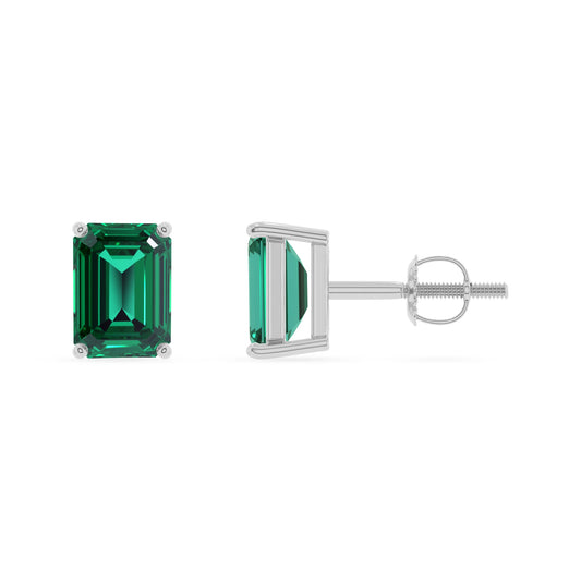 lab grown emerald octogon cut stud earrings in platinum