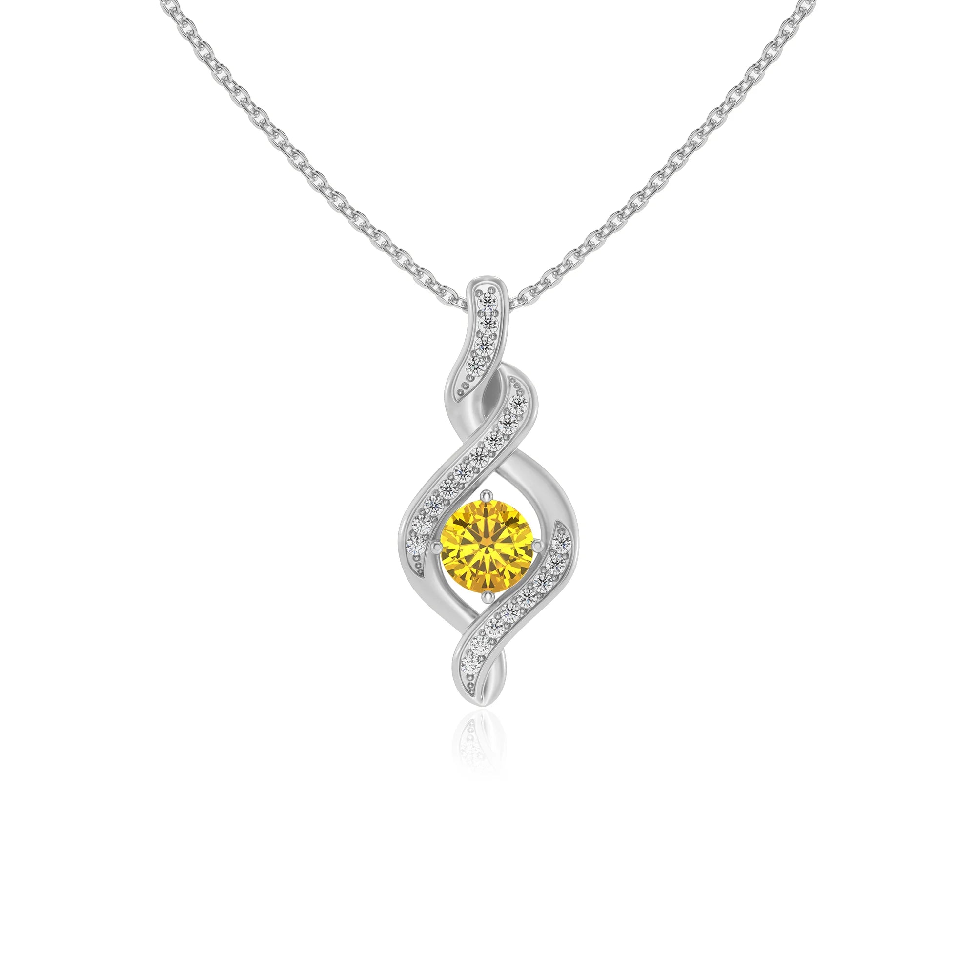 lab grown yellow-sapphire round solitaire necklaces in platinum