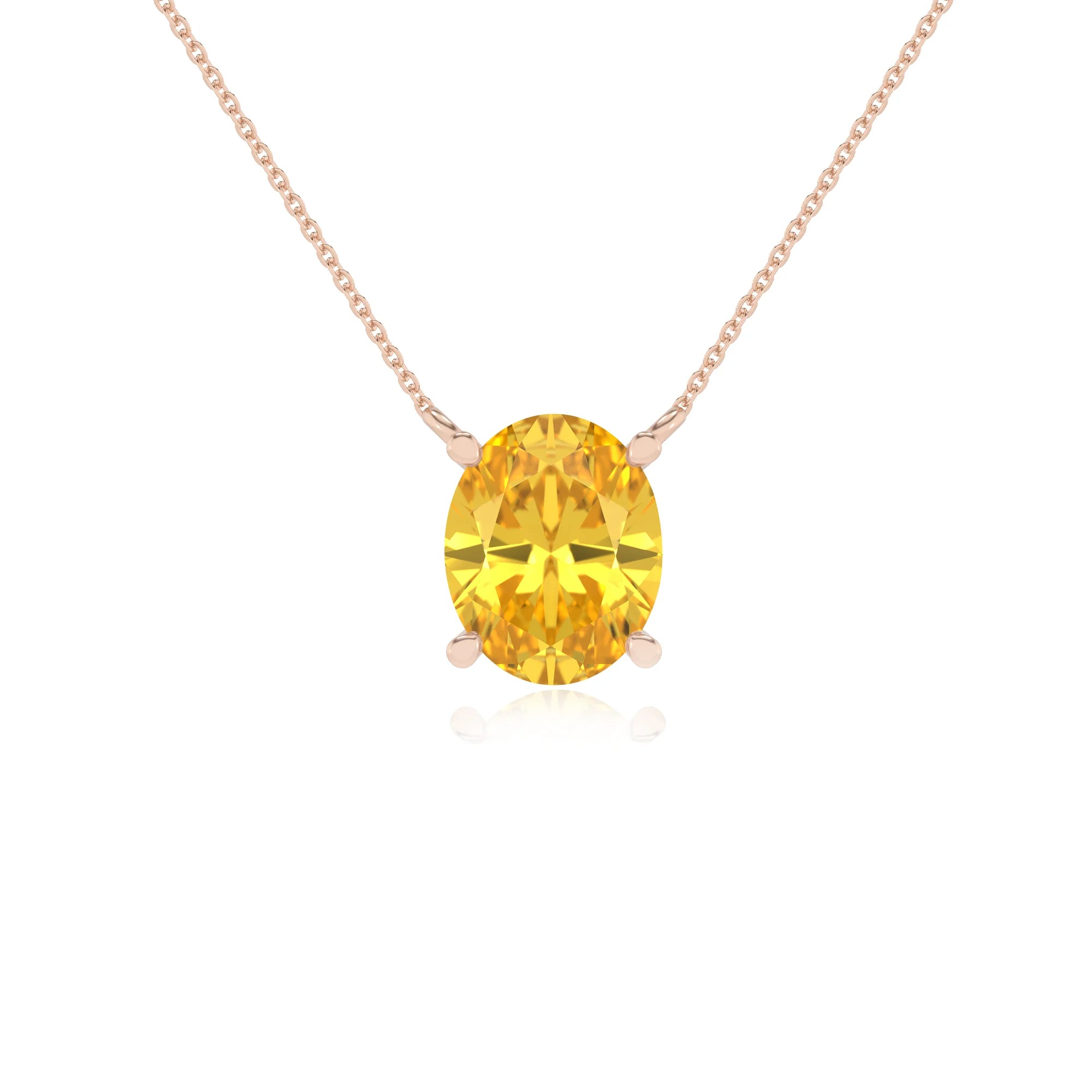 lab grown yellow-sapphire oval solitaire necklaces in rose gold