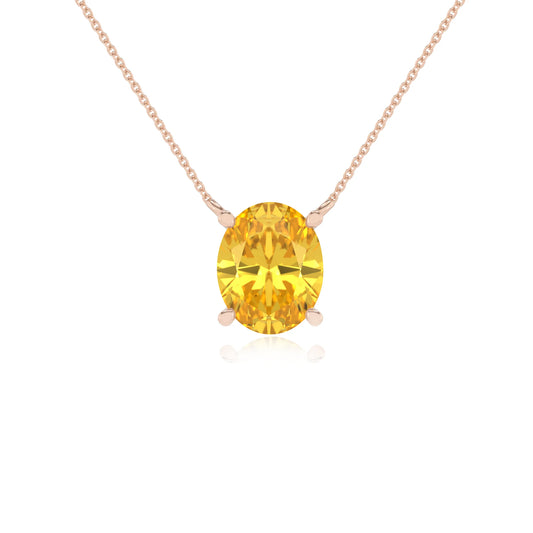 lab grown yellow-sapphire oval solitaire necklaces in rose gold