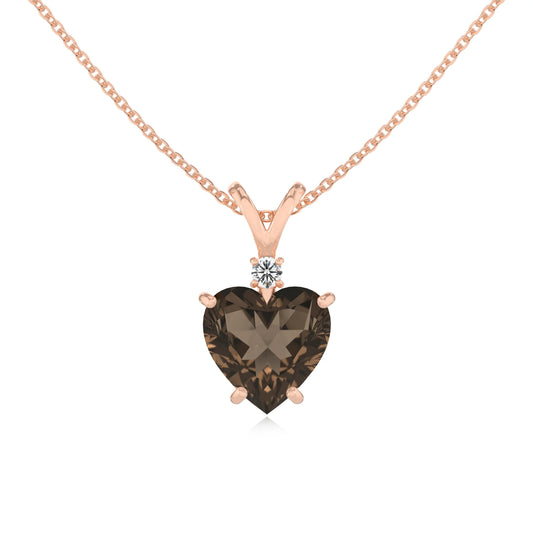 natural smoky-quartz heart solitaire v-bale necklaces in rose gold