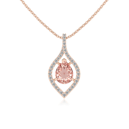 lab grown morganite pear infinity necklaces in rose gold