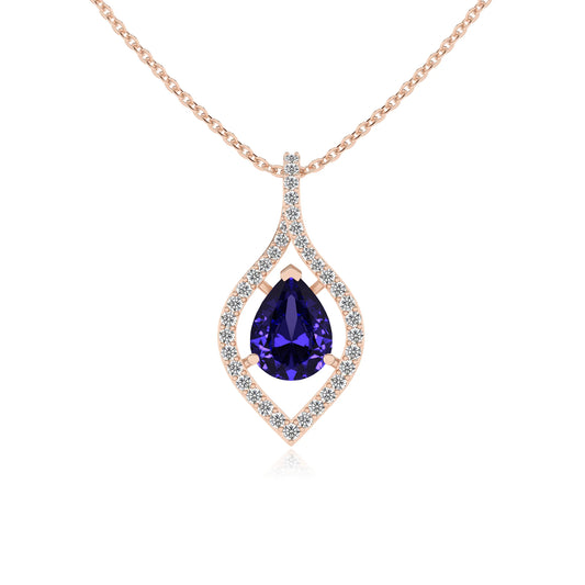 lab grown tanzanite pear infinity necklaces in rose gold