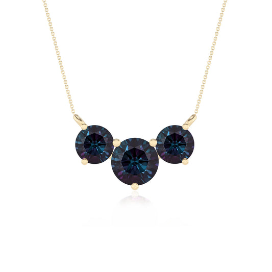 lab grown alexandrite round solitaire v-bale necklaces in yellow gold