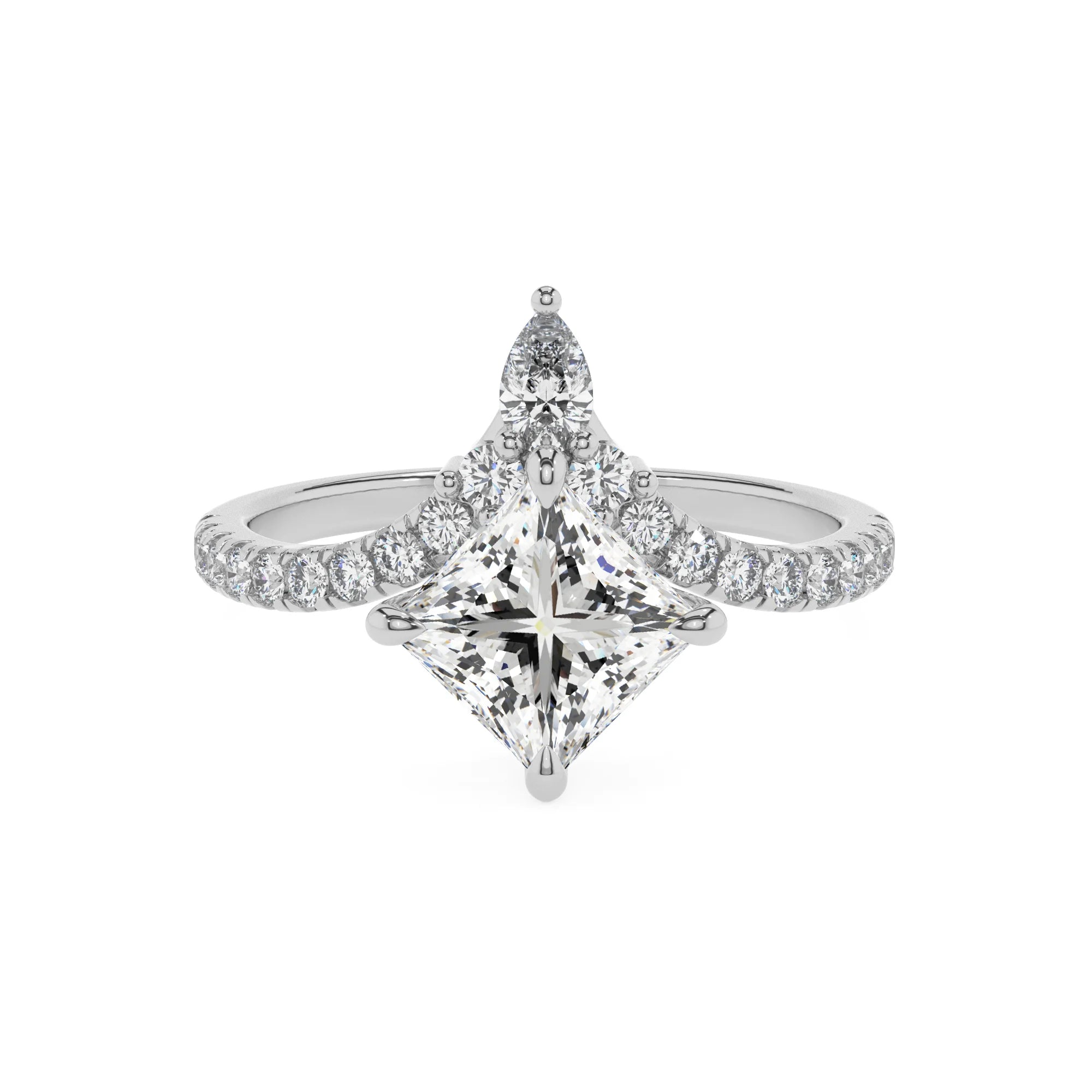 lab grown moissanite princess solitaire rings in platinum