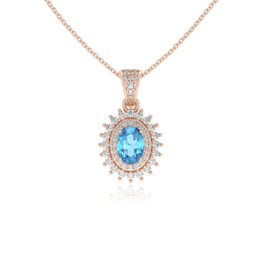 natural swiss-blue-topaz oval halo necklaces in rose gold