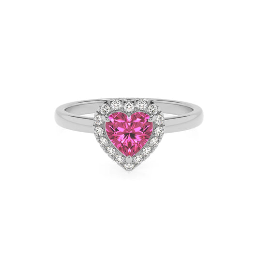 lab grown pink-sapphire heart solitaire rings in sterling silver