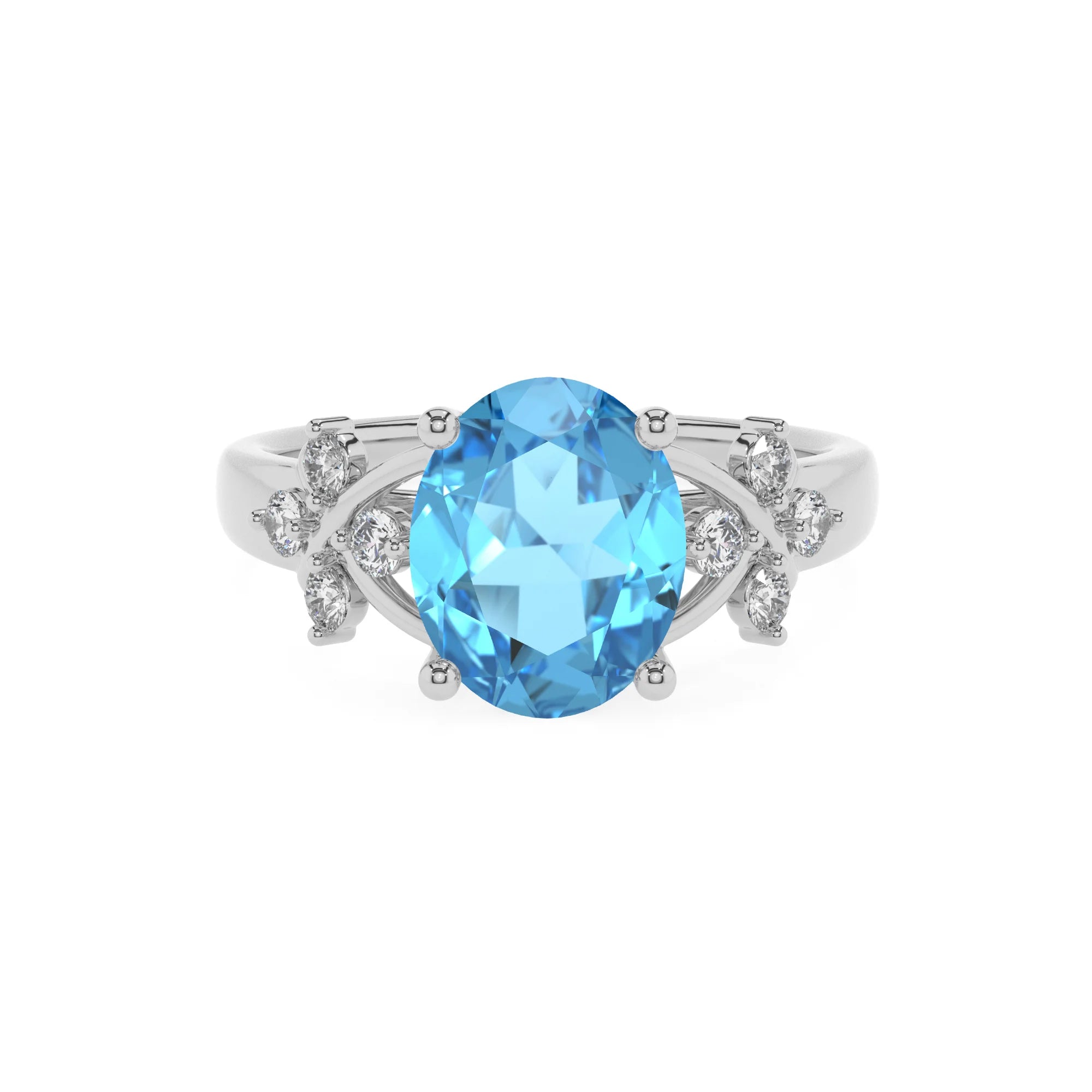 natural swiss-blue-topaz oval solitaire rings in white gold