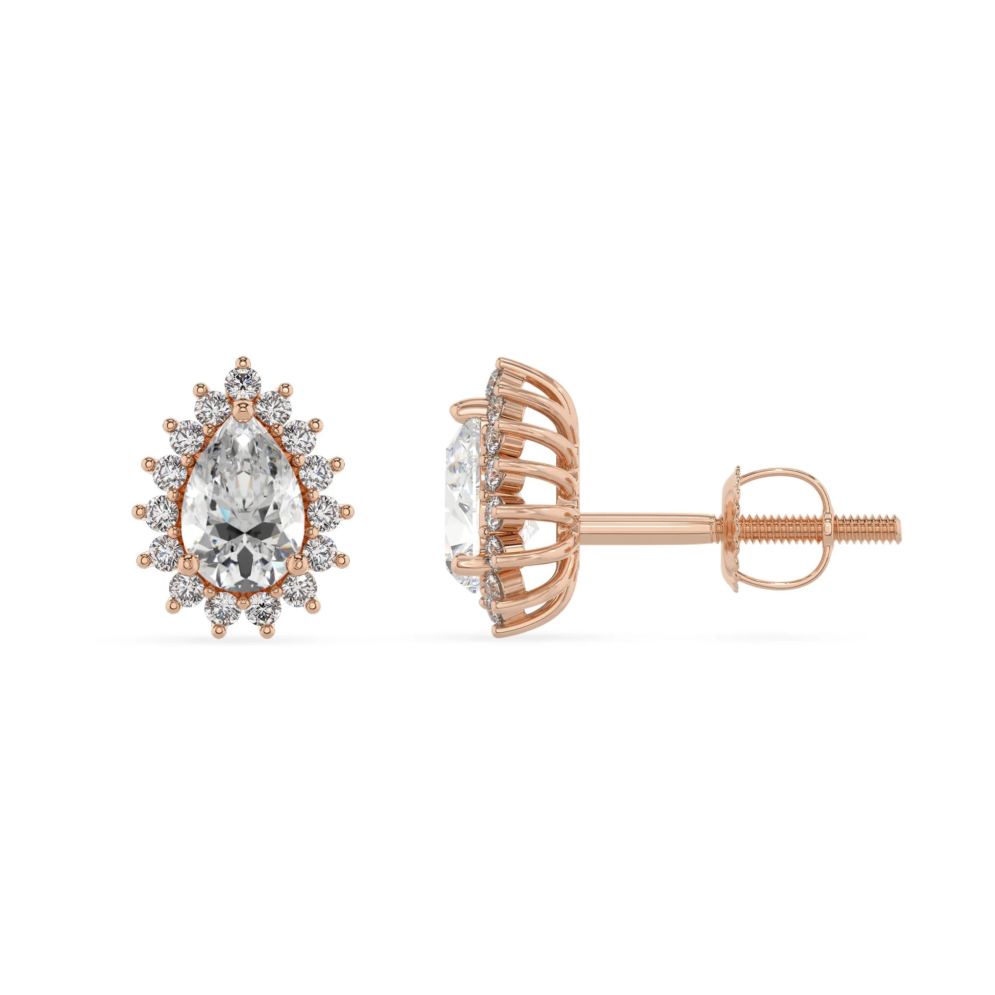 lab grown moissanite pear stud earrings in rose gold