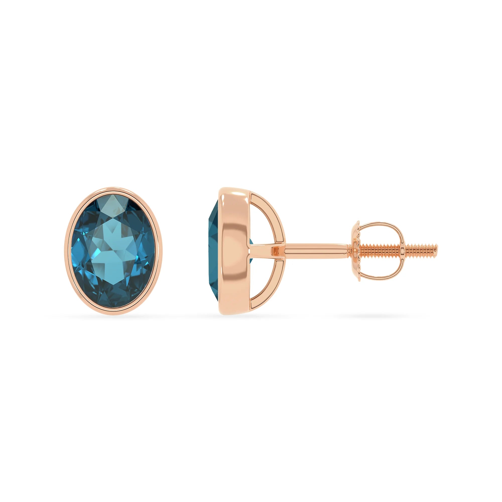 natural london blue topaz oval stud earrings in rose gold