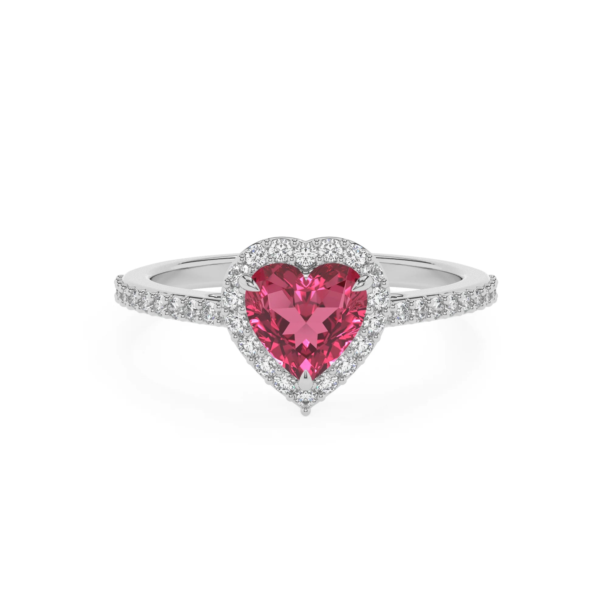 lab grown pink-tourmaline heart solitaire rings in white gold
