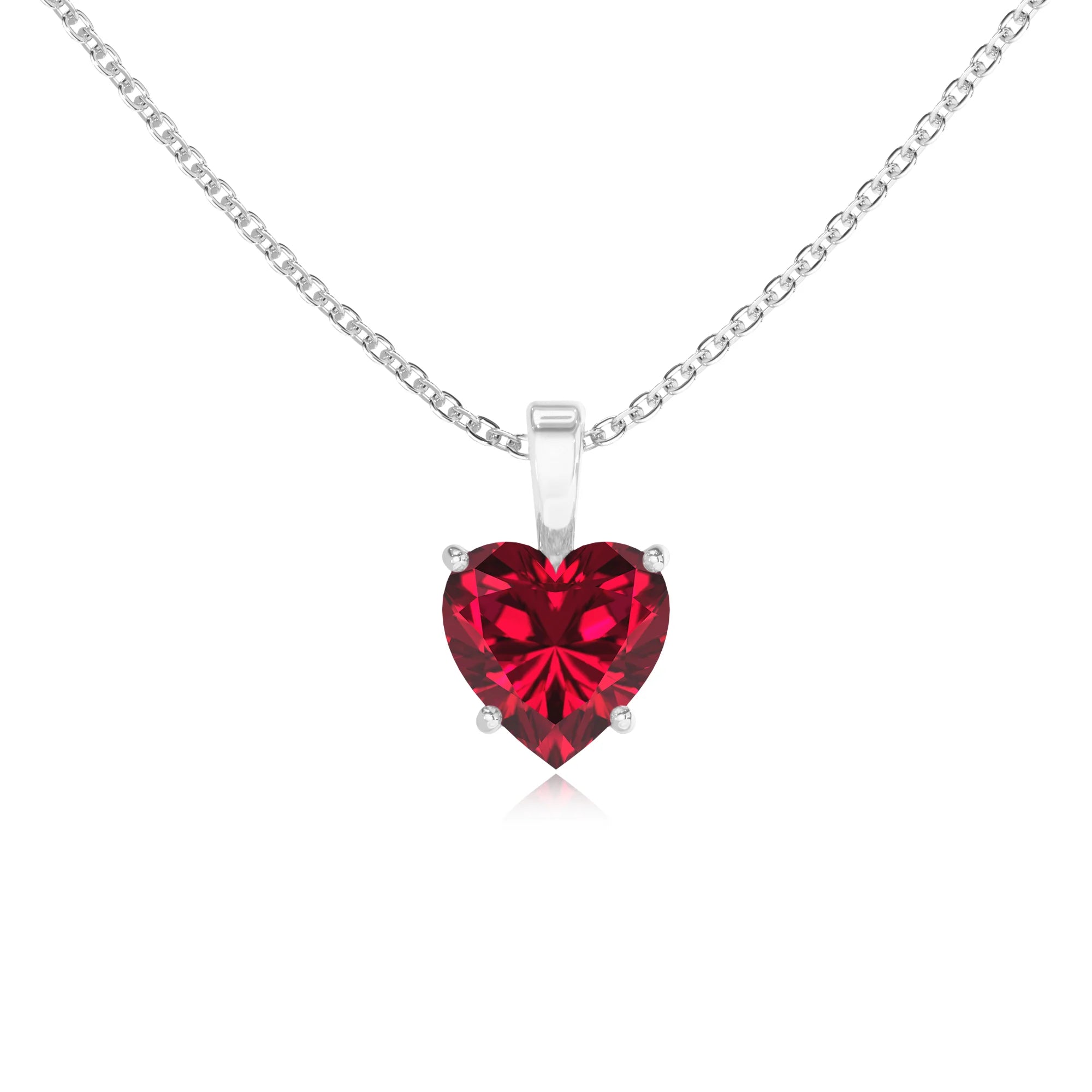 lab grown ruby heart solitaire necklaces in platinum