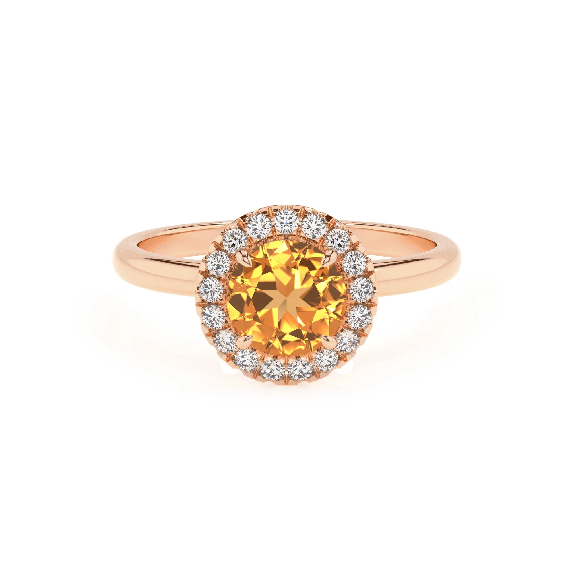 lab grown citrine round solitaire rings in rose gold