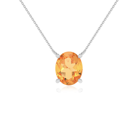 lab grown citrine oval solitaire necklaces in platinum