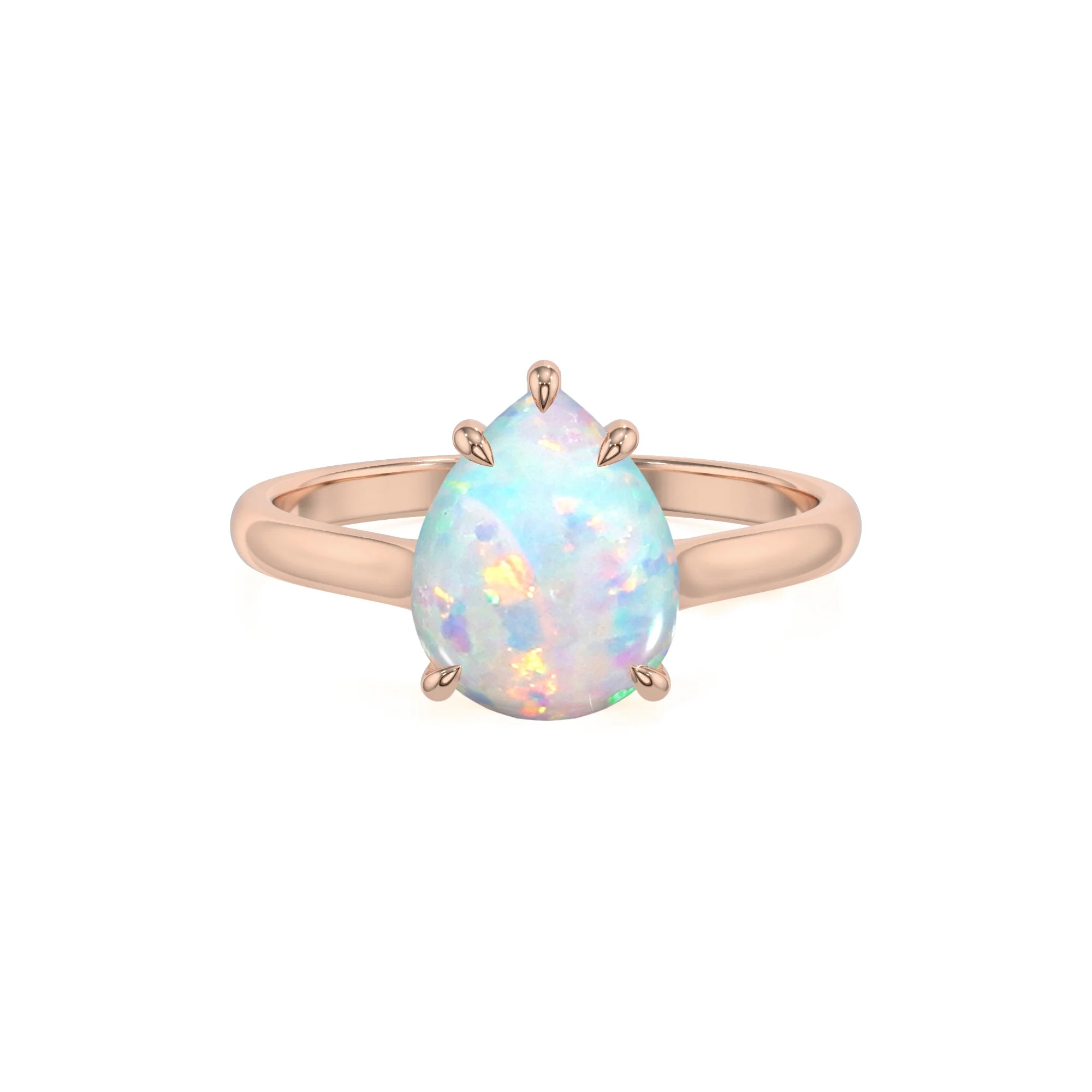 lab grown opal pear solitaire rings in rose gold