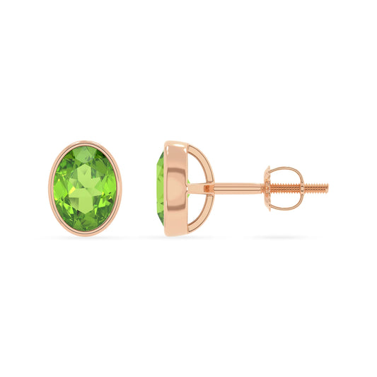 natural peridot oval stud earrings in rose gold