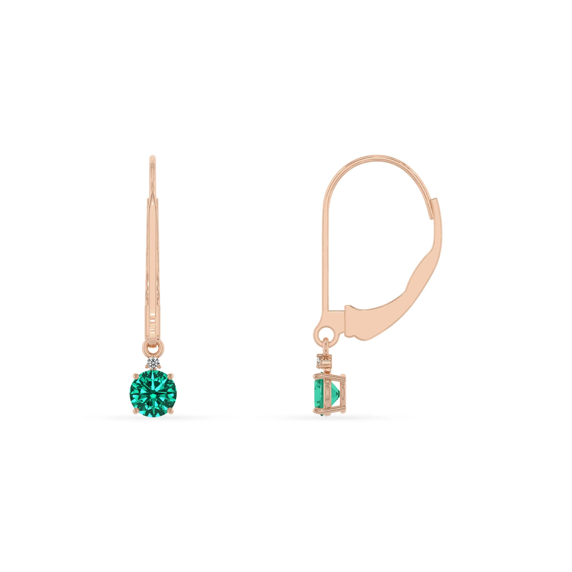 lab grown emerald round drop earrings in rose gold