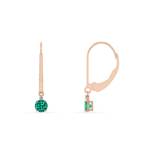 lab grown emerald round drop earrings in rose gold