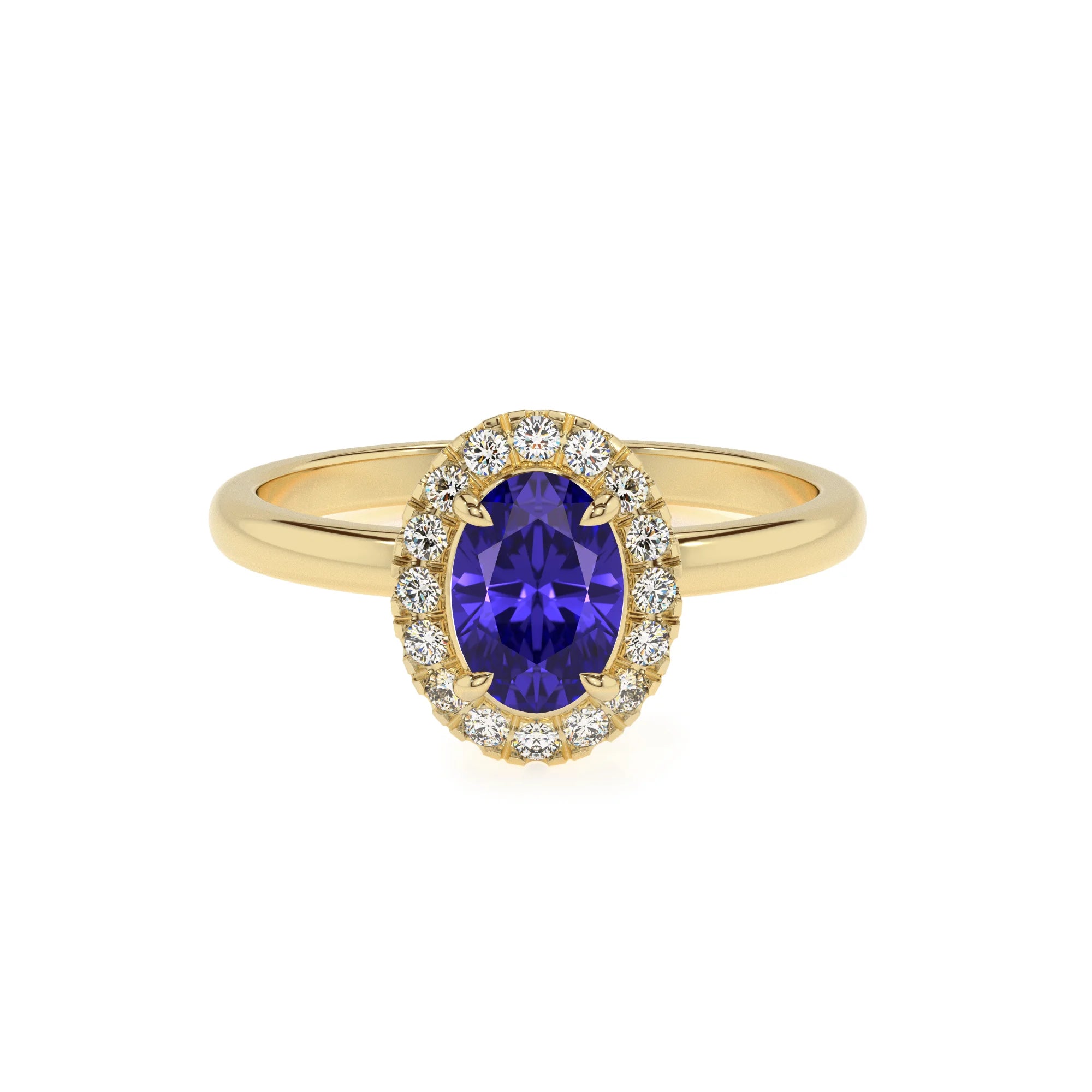 lab grown tanzanite oval solitaire rings in yellow gold