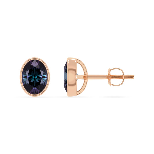 lab grown alexandrite oval stud earrings in rose gold