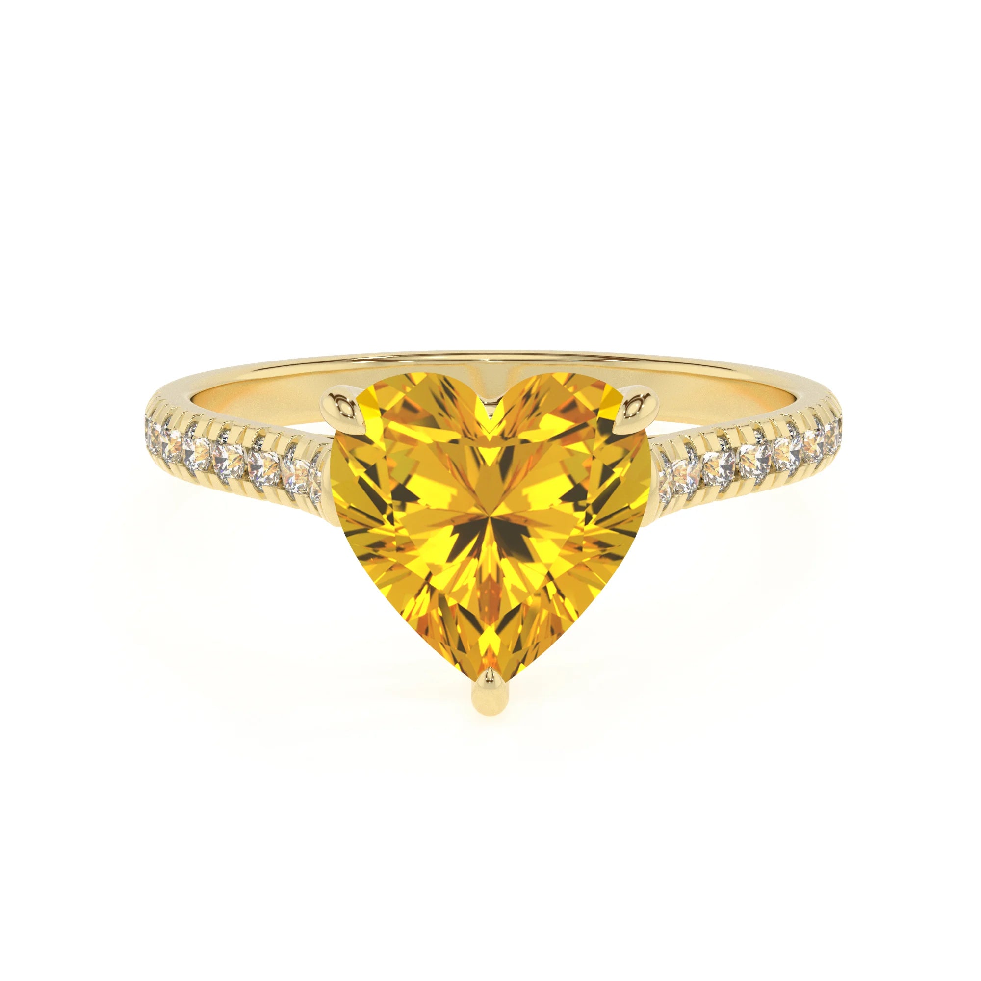 lab grown yellow-sapphire heart half eternity solitaire engagement rings in yellow gold