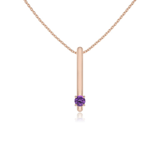 lab grown amethyst round bar necklaces in rose gold