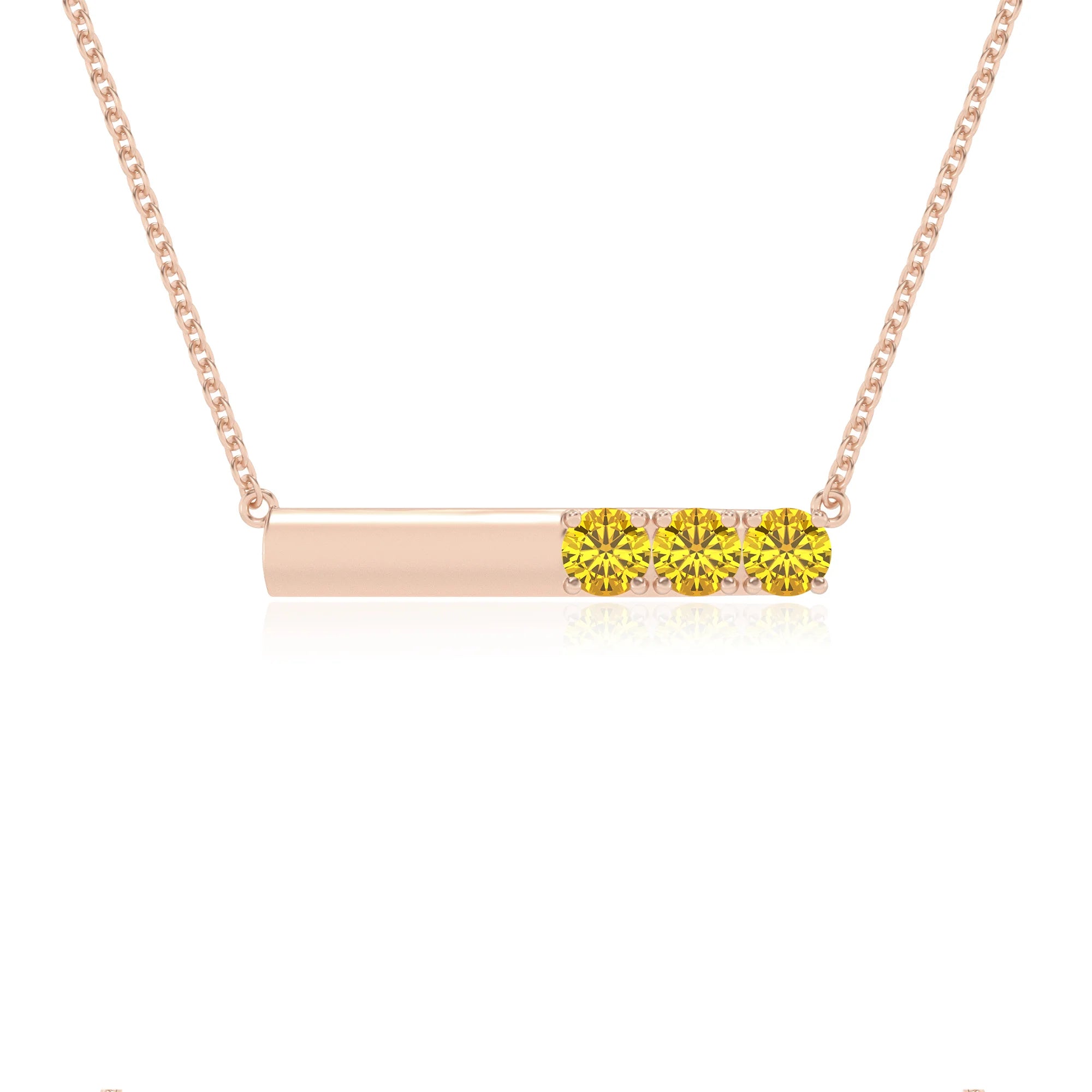 lab grown yellow-sapphire round bar v-bale necklaces in rose gold